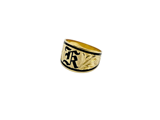 Hawaiian 14K Gold ring featuring a letter charm, with a polished finish and customizable initial design.