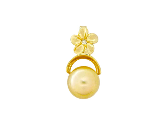14K Golden Pearl Diamond Plumeria Pendant #1 — Hawaiian jewelry from Ashley's Gift Shop