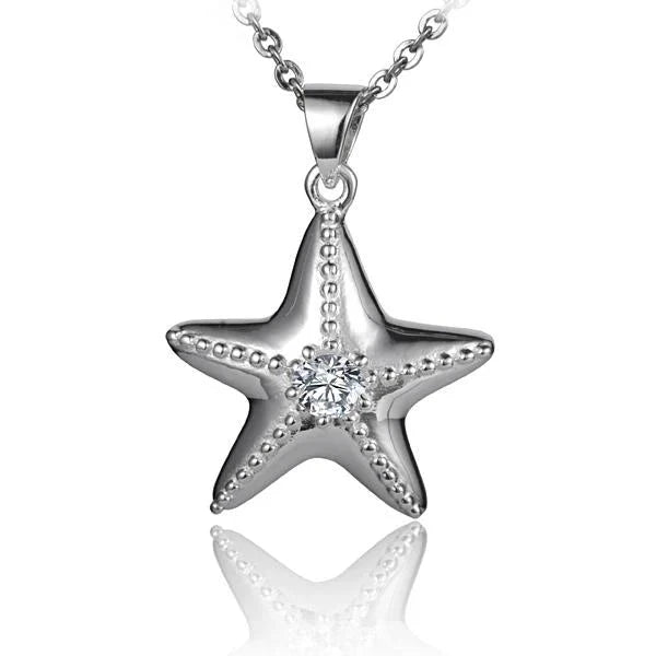 Hawaiian 925 Sterling Silver h/P starfish pendant with CZ stones, featuring a detailed sea star design.