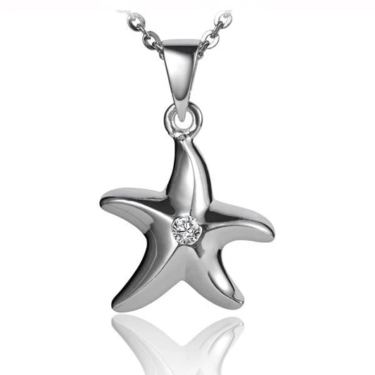 H/P Starfish CZ pendant featuring sparkling cubic zirconia stones, crafted by Ashley's Gift Shop, showcasing a detailed starfish design.