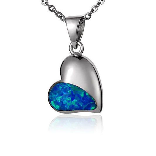 Sterling silver half-heart opal pendant with a delicate heart shape, designed for elegant jewelry.