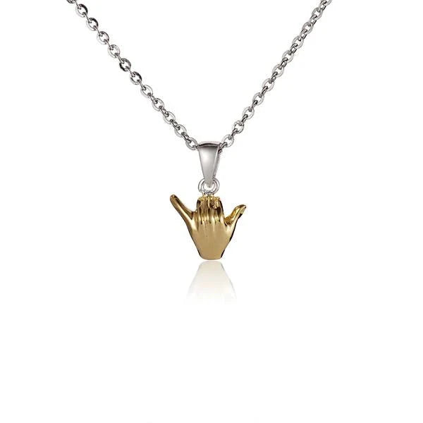 Hawaiian 925 Sterling Silver hang Loose YG pendant, small size, featuring a relaxed hand gesture.