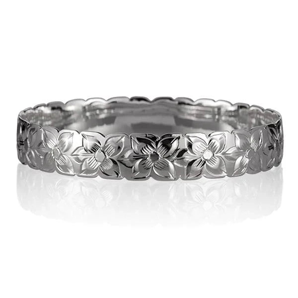 Hawaiian 925 Sterling Silver plumeria bangle with 12mm floral design.