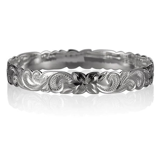Hawaiian Queen Bangle by Ashley's Gift Shop, 10mm wide silver bracelet featuring intricate Hawaiian-inspired design.