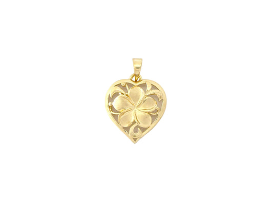 14K Heart Plumeria Pendant #3 — Hawaiian jewelry from Ashley's Gift Shop