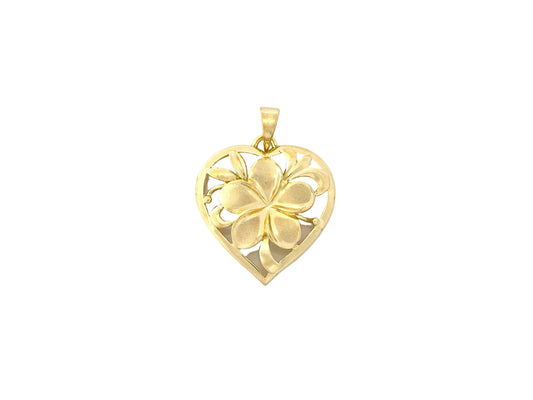 14K Heart Plumeria Pendant #4 — Hawaiian jewelry from Ashley's Gift Shop