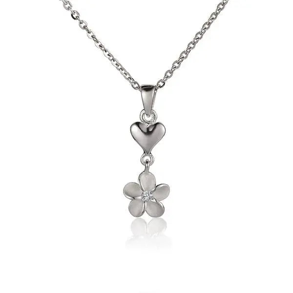 Hawaiian 925 Sterling Silver heart Plumeria pendant, 8mm size.