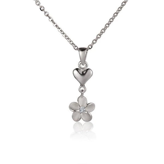 8mm Heart Plumeria pendant from Ashley's Gift Shop, featuring a floral design with a delicate heart shape.