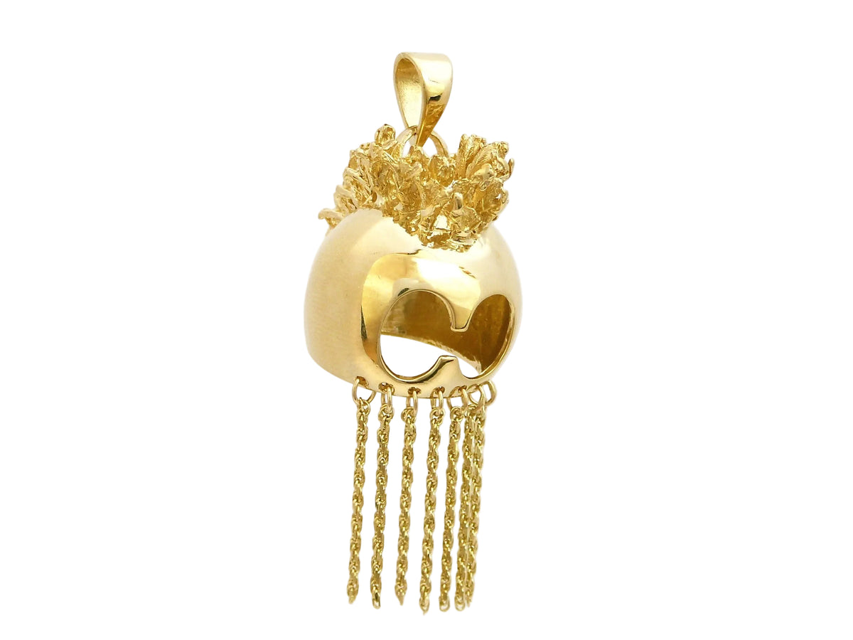 Hawaiian 14K Gold large 14K gold helmet pendant featuring detailed design.