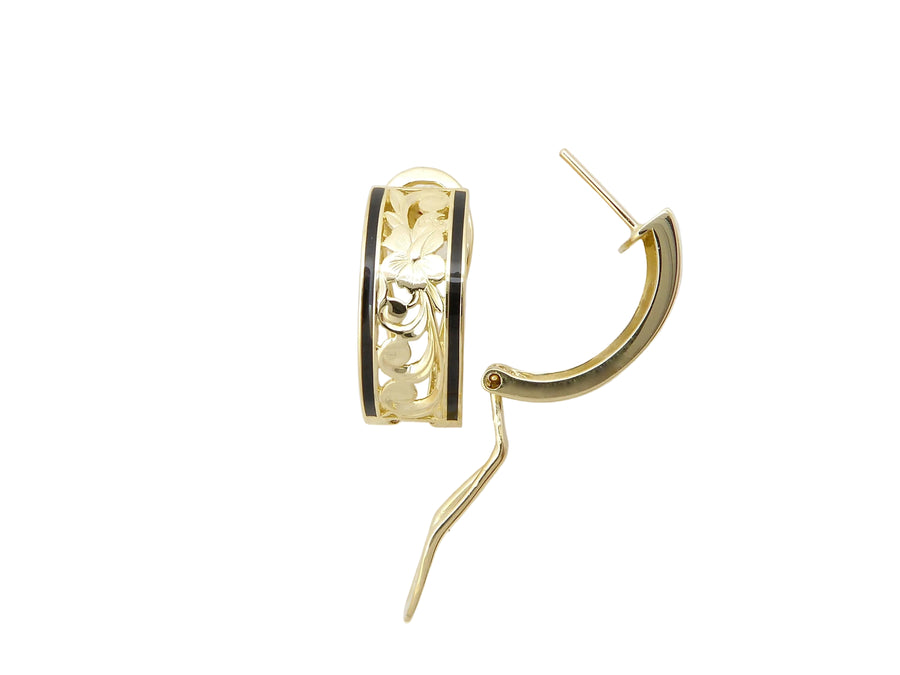 Hawaiian 14K Gold hibiscus cut-out clip earring, 8mm size, featuring floral design and gold finish, worn on the ear.