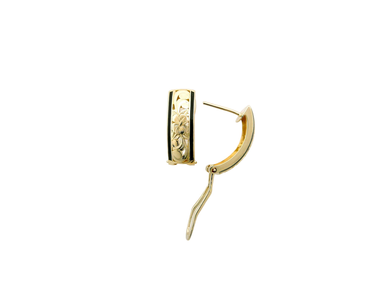 Hawaiian 14K Gold hibiscus dome earring with 6mm floral design, featuring intricate craftsmanship and a polished finish.