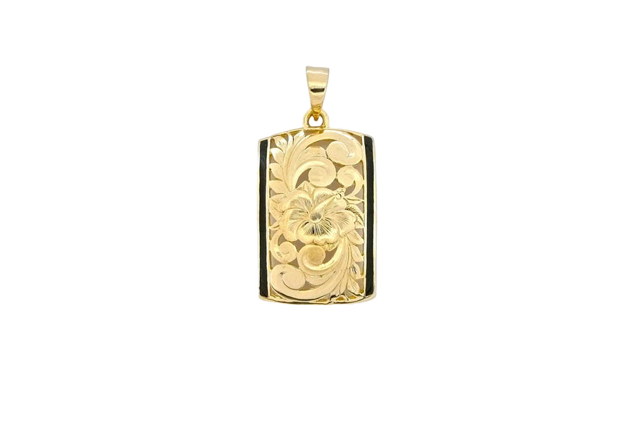 Hawaiian 14K Gold hibiscus Dome Pendant, 15mm.