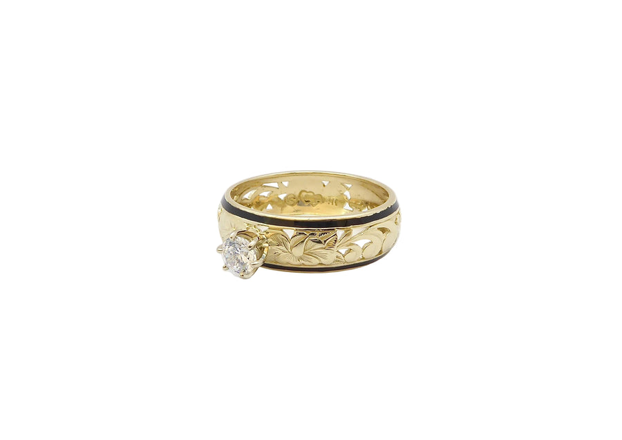 Hawaiian 14K Gold hibiscus dome ring with 0.25ct cubic zirconia, featuring a 6mm floral design.