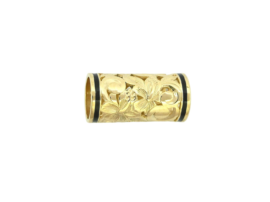 Hawaiian 14K Gold hibiscus floater pendant, 18mm, featuring intricate floral design.