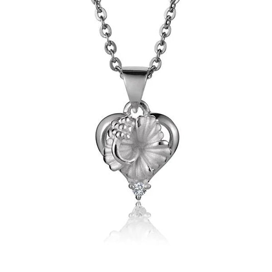 Hibiscus Heart CZ pendant from Ashley's Gift Shop featuring a floral-inspired design with sparkling cubic zirconia stones.