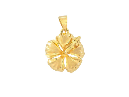 Hibiscus Pendant #5 — Solid 14K Yellow Gold Hawaiian jewelry from Ashley's Gift Shop