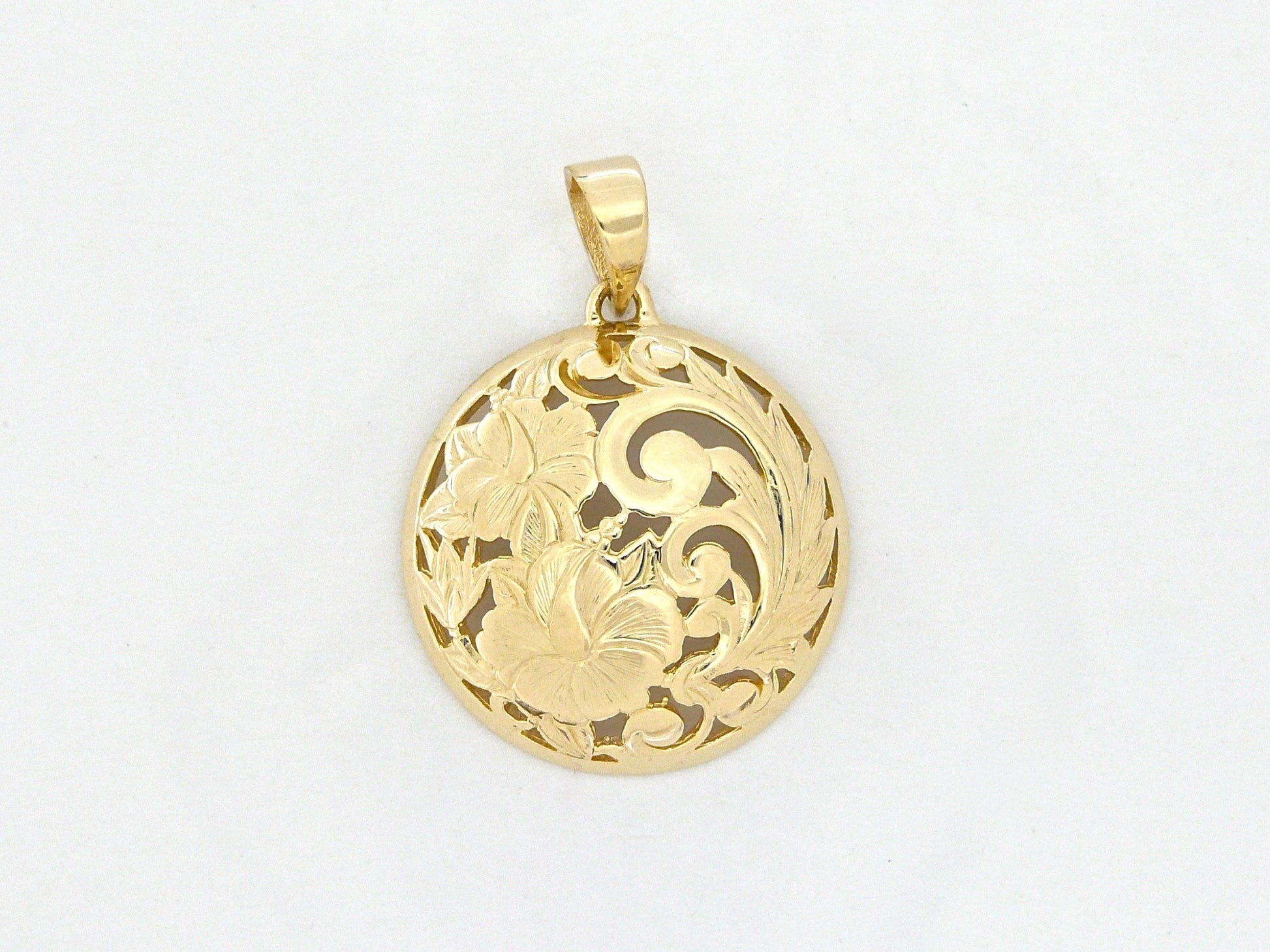 Hibiscus Round Cut Out Pendant - Large image 0