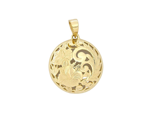 14K Hibiscus Round Cut Out Pendant - Large — Hawaiian jewelry from Ashley's Gift Shop