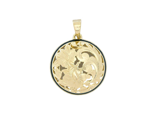 14K Hibiscus Round Cut Out Pendant - Large — Hawaiian jewelry from Ashley's Gift Shop