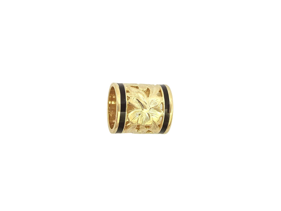 Hawaiian 14K Gold hibiscus tube pendant with a 10mm bead, featuring a butterfly bail, jewelry.