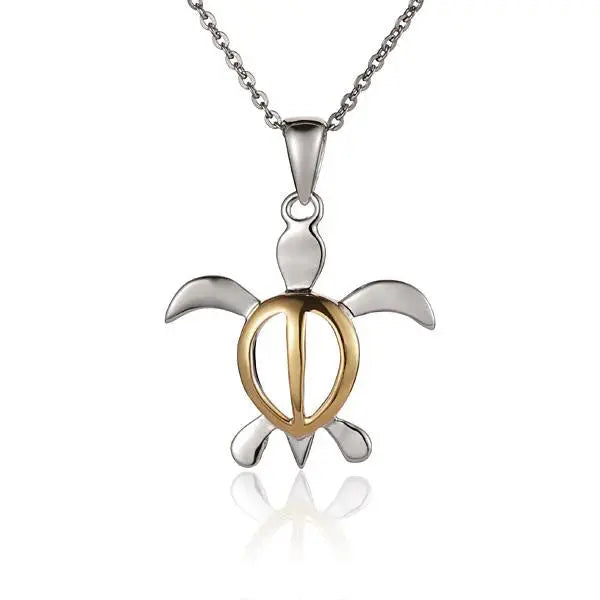 Hawaiian 925 Sterling Silver honu 2T pendant featuring a sea turtle design.