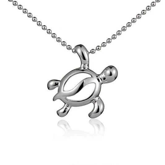 Honu H-Right Side Pendant by Ashley's Gift Shop featuring a detailed turtle design on a silver chain.