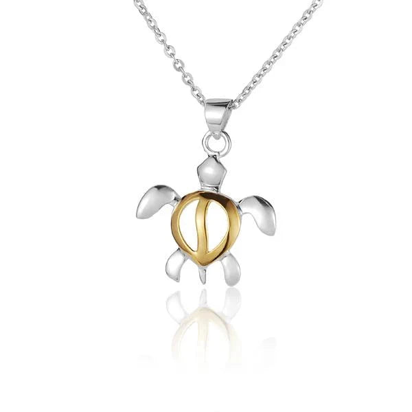 Hawaiian 925 Sterling Silver honu H-Up 2T YG pendant featuring a turtle design.