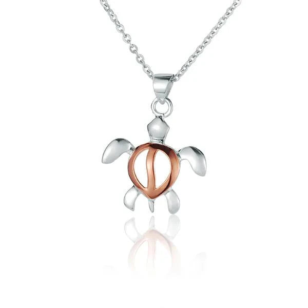 Hawaiian 925 Sterling Silver silver Honu H-Up 2T YG pendant featuring a turtle design.