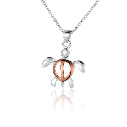 Yellow gold Honu H-Up 2T turtle pendant with intricate detailing, crafted by Ashley's Gift Shop, shown on a white background.