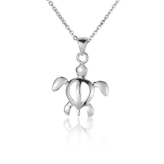 Honu H-Up pendant featuring a turtle design, crafted by Ashley's Gift Shop, shown with intricate details and a silver finish.