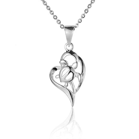 Silver Honu Heart Pendant from Ashley's Gift Shop featuring a turtle design on a delicate chain.