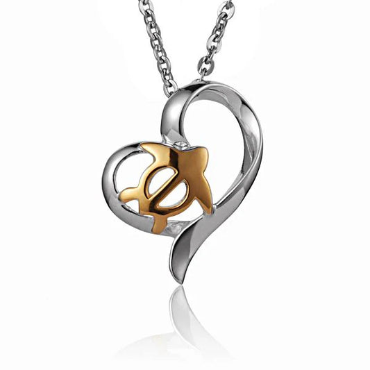 Silver Honu Heart Pendant necklace featuring a turtle-shaped charm, designed by Ashley's Gift Shop.