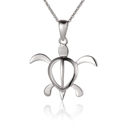Large Ashley's Gift Shop Honu Pendant featuring a turtle design on a silver chain.
