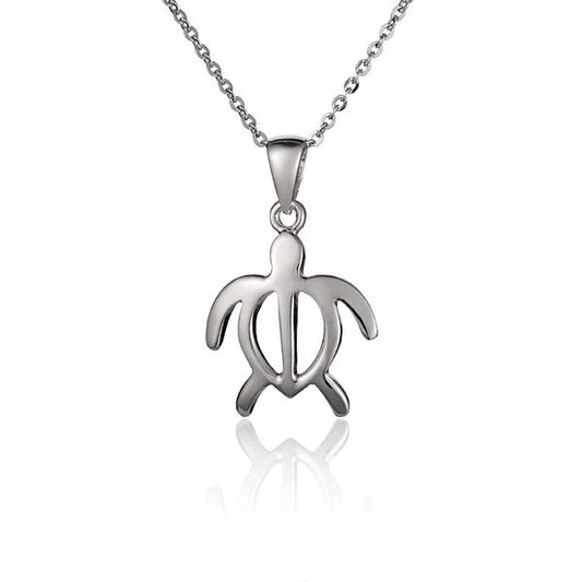 Large Honu pendant necklace from Ashley's Gift Shop featuring a detailed turtle design on a silver chain.