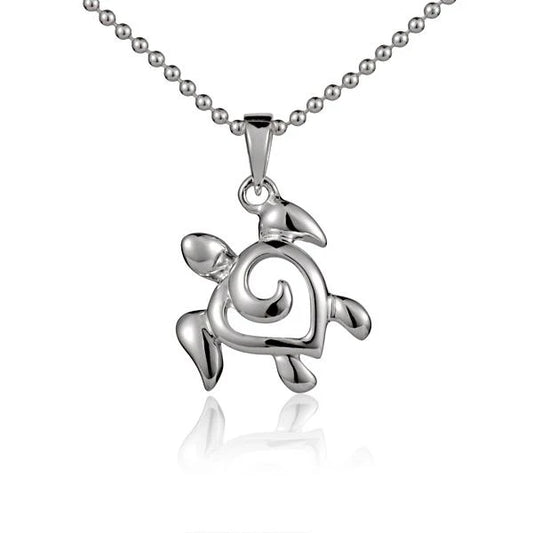 Honu pendant featuring a detailed turtle design, crafted by Ashley's Gift Shop, displayed on a chain.