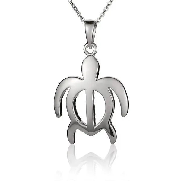 Hawaiian 925 Sterling Silver large sterling silver Honu pendant featuring a detailed turtle design.