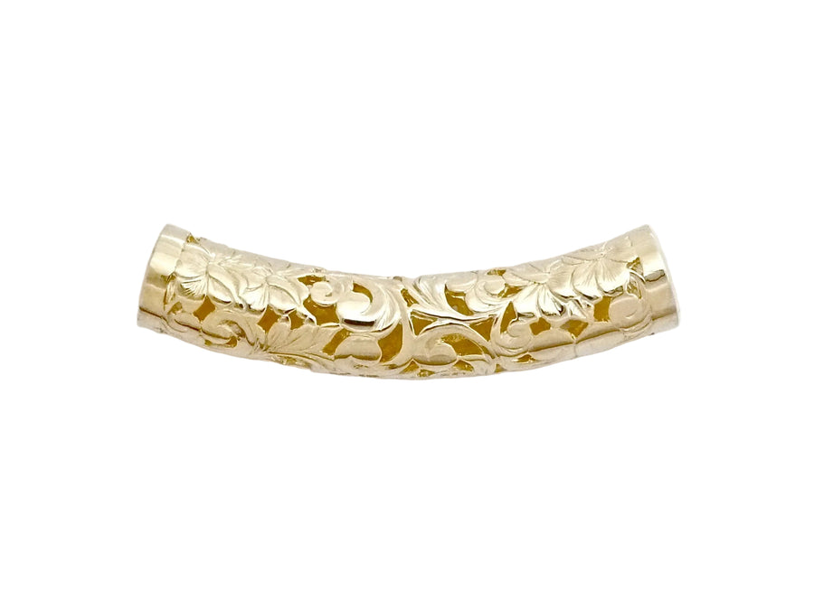 Hawaiian 14K Gold large 14K gold horizontal curved floater pendant with sleek design.