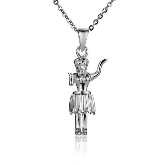 Sterling silver Hula Pendant in medium-large size, featuring a detailed hula dancer design, on a plain background.