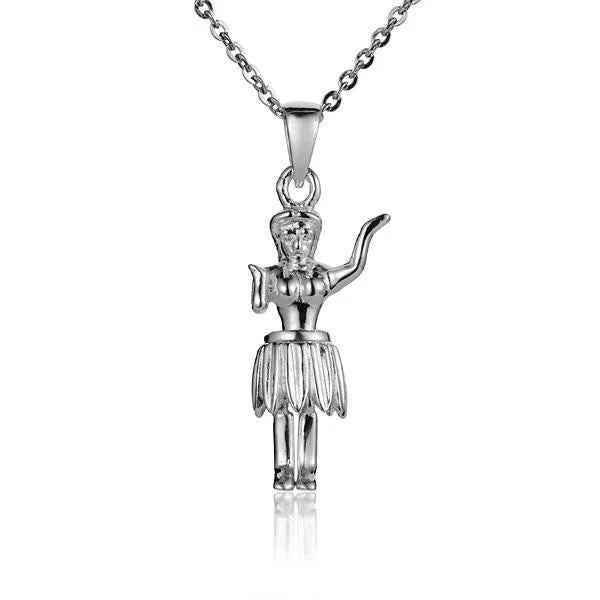 Hawaiian 925 Sterling Silver hula Pendant in medium-large size, featuring a detailed hula dancer design.