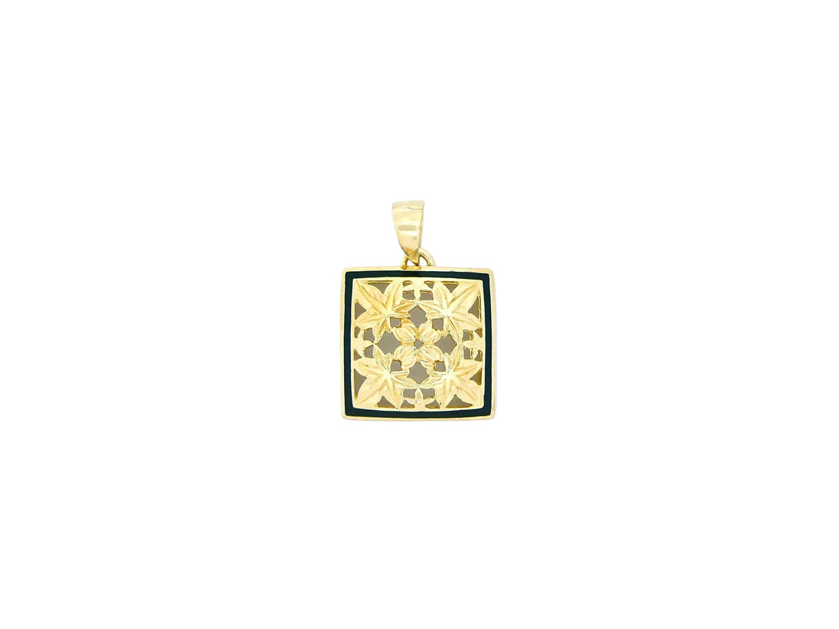 Hawaiian 14K Gold small 14K gold Kukui Quilt Pendant with intricate Hawaiian-inspired design.
