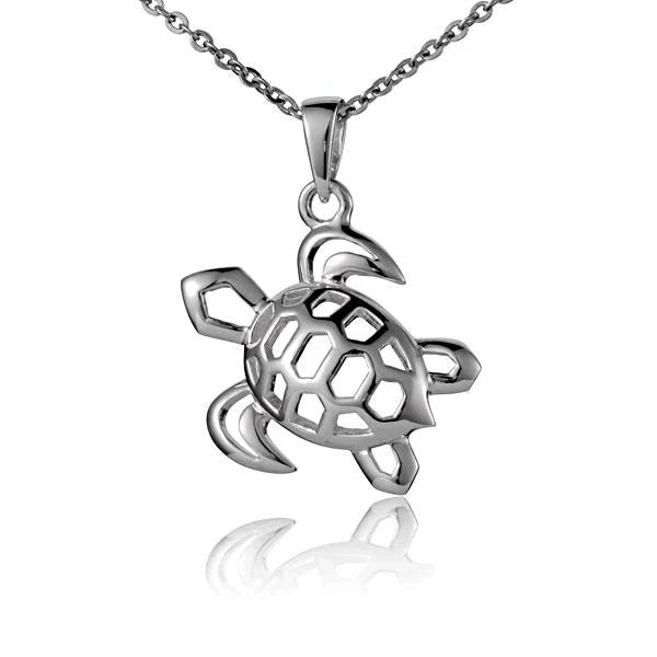 Hawaiian 925 Sterling Silver l-Turtle S/T pendant featuring a detailed turtle design.