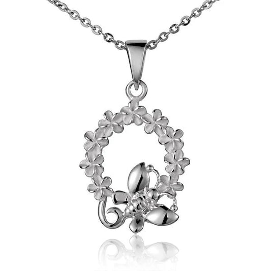 Silver Lei Circle Butterfly Pendant from Ashley's Gift Shop, featuring a delicate butterfly design on a chain.