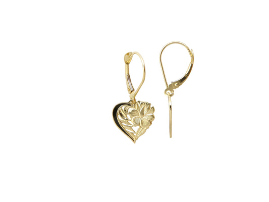 14K Leialoha Heart Lever Back Earring — Hawaiian jewelry from Ashley's Gift Shop
