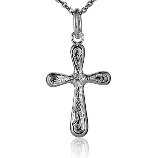 Small Maile Wave Cross Pendant by Ashley's Gift Shop, featuring intricate wave and cross design in a delicate jewelry piece.