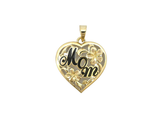 14K Mom Heart Plumeria Pendant — Hawaiian jewelry from Ashley's Gift Shop