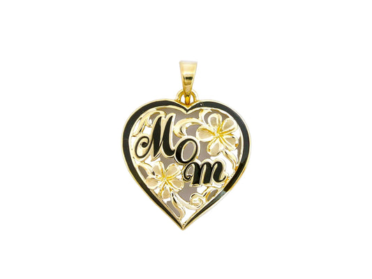 14K Mom Heart Plumeria Pendant — Hawaiian jewelry from Ashley's Gift Shop