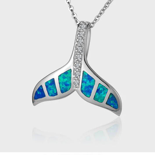 Opal CZ Whaletail Pendant featuring a shimmering opal and cubic zirconia accents, crafted in sterling silver.