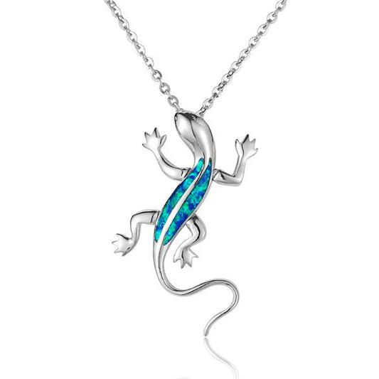 Opal Gecko Pendant from Ashley's Gift Shop featuring a vibrant opal gemstone in a detailed gecko-shaped silver setting.
