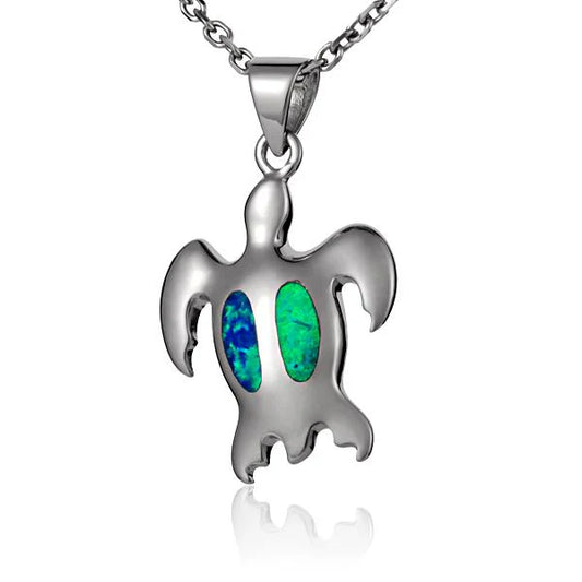 Large Opal Honu pendant featuring a turtle design, crafted by Ashley's Gift Shop, showcasing vibrant colors and intricate details.