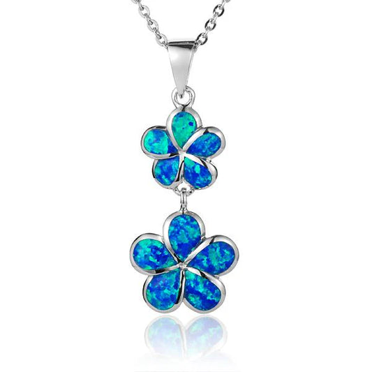 Sterling silver Opal Plumeria pendant, 12-15mm, featuring vibrant opal flower design, crafted by Ashley's Gift Shop.